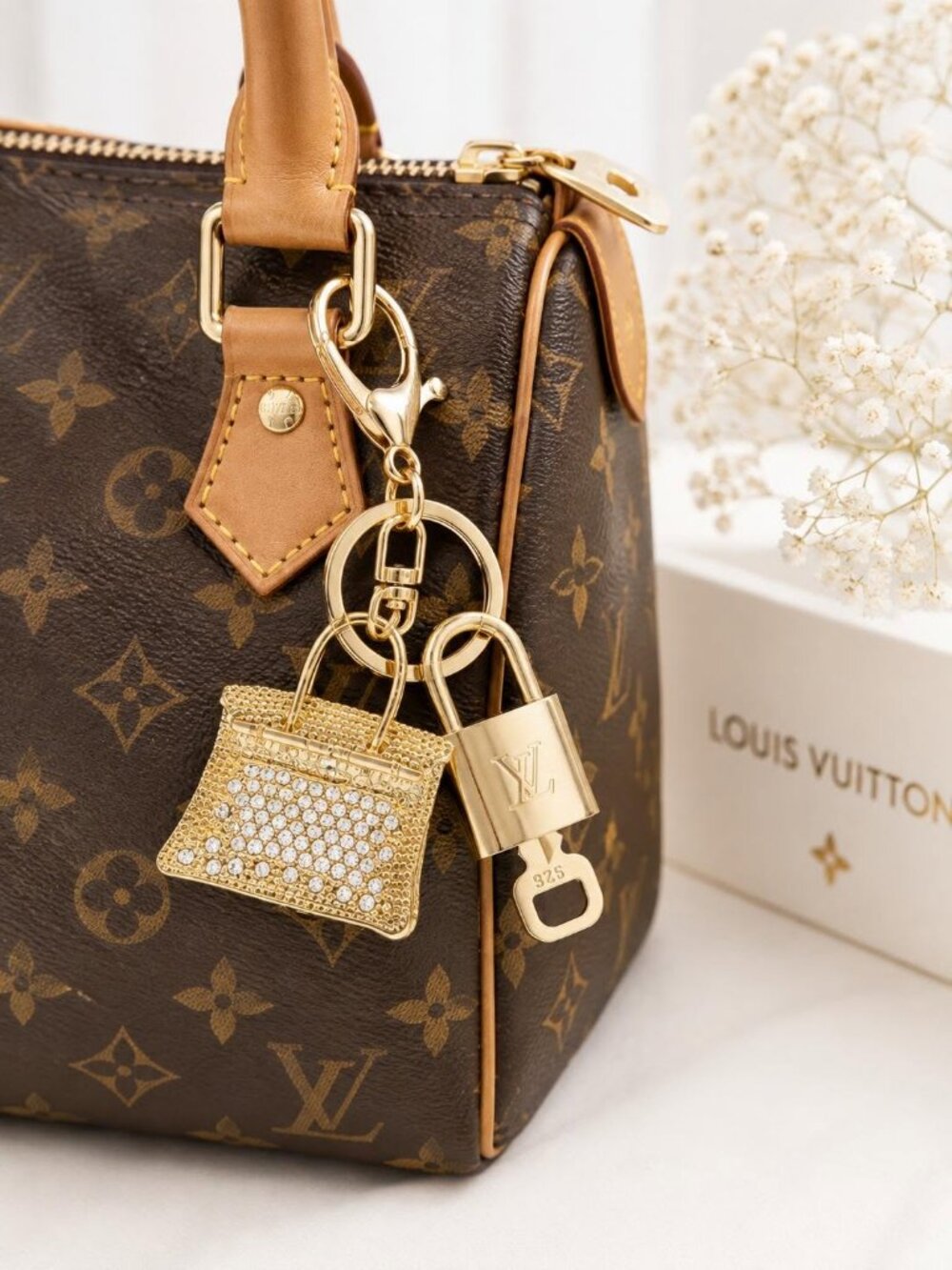 Louis Vuitton Gold Padlock 🔒 Key Set Authentic LV w/ Unbranded Bag Keychain